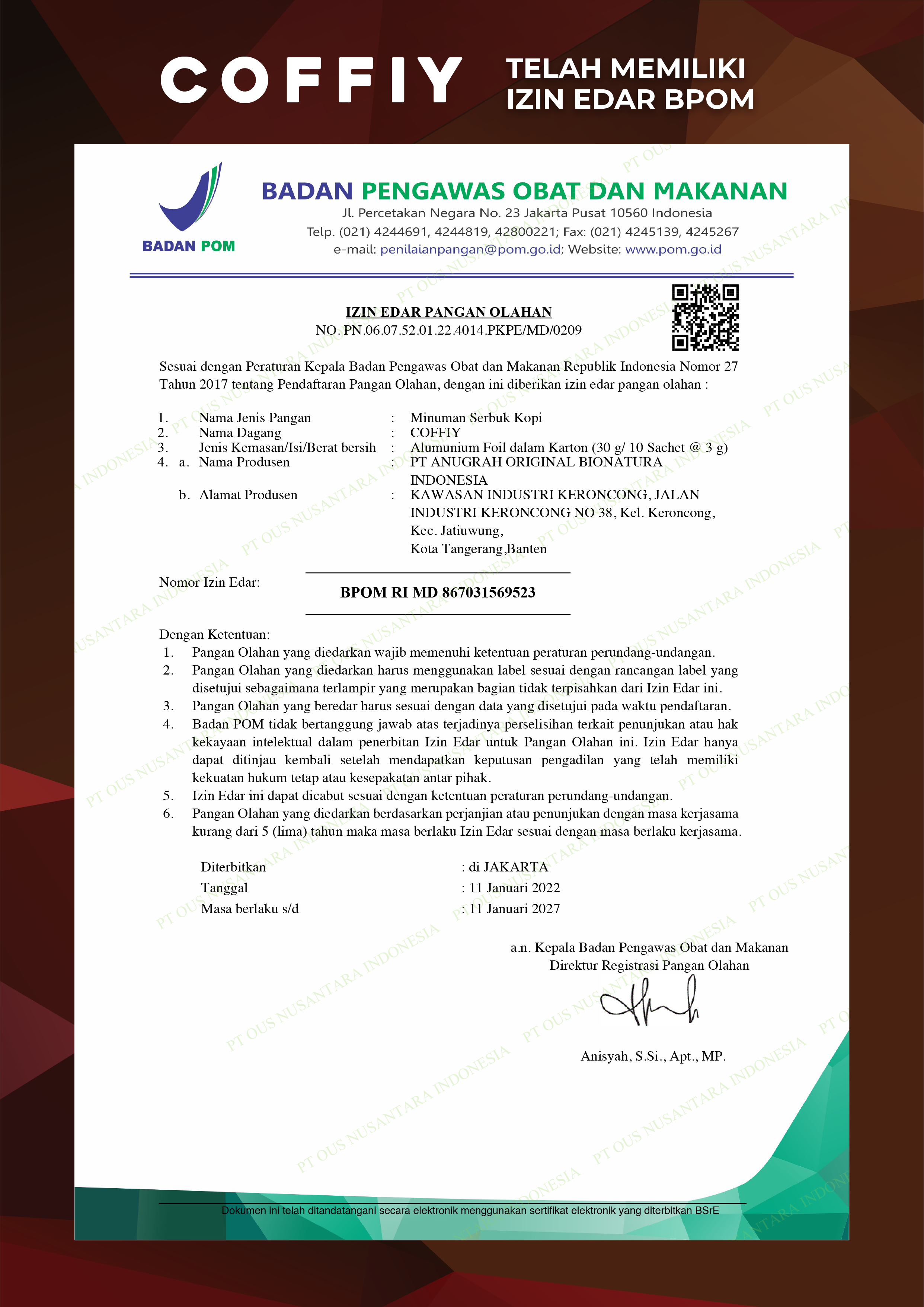 COFFIY certificate