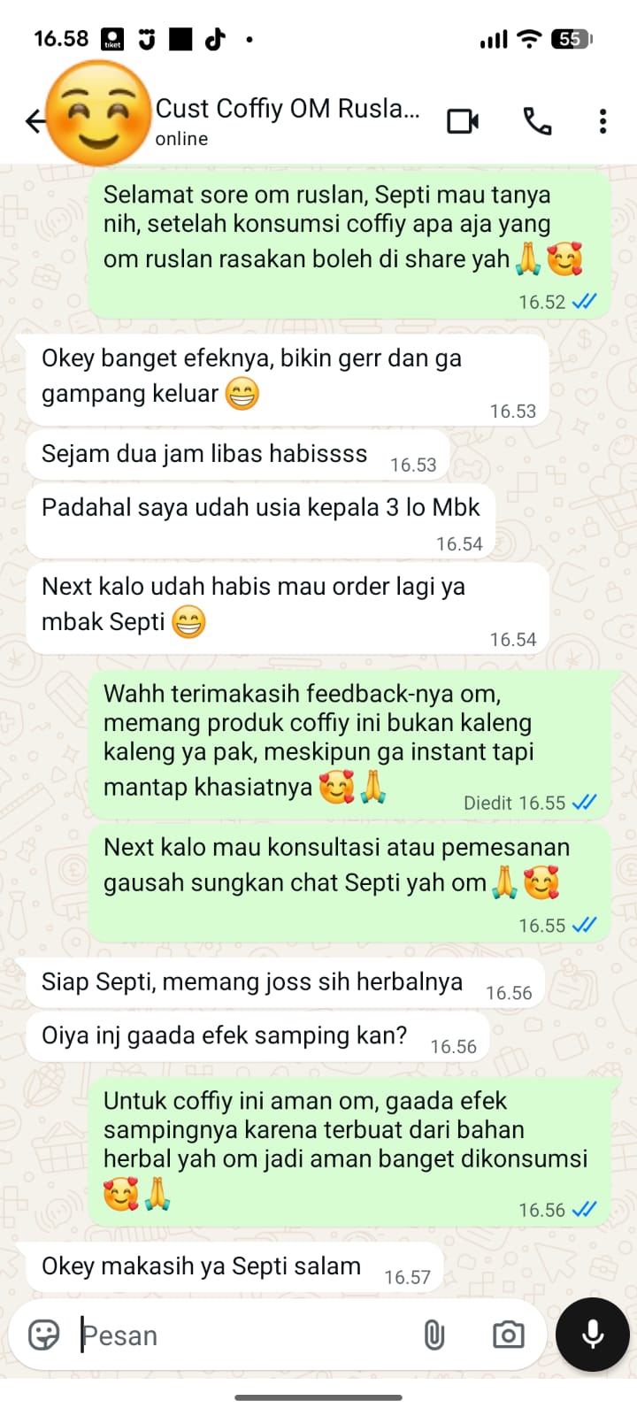 Testimoni Bukti Chat WhatsApp Budi Santoso